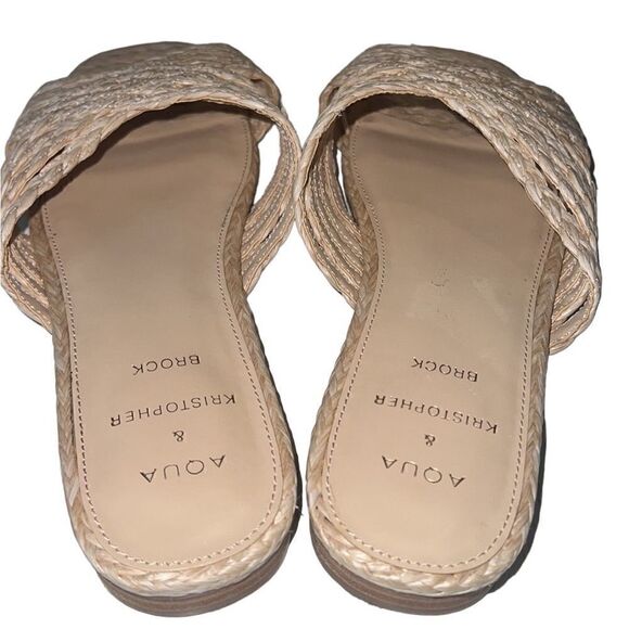 Aqua & Kristopher Brock Kriz Square Toe Ivory Raffia Slip On Sandals Size 9.5 - Picture 4 of 12